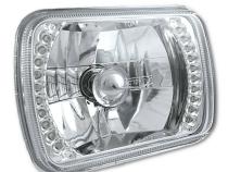 7X6 Amber LED Halo Halogen Crystal Clear Headlights Angel Eye Light H4 Bulbs Pr Octane Lighting