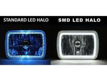 7X6 Inch Red SMD LED Halo Angel Eye Clear Headlight 55/60W Halogen Light Bulb Pair Octane Lighting