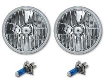 7 Inch Crystal Glass/Metal Headlight 60/55 Halogen H4 White Light Bulb Headlamp Pair Octane Lighting