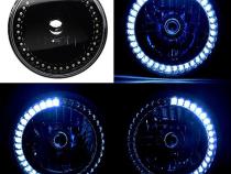7 Inch Black Headlight White LED SC Halo Angel Eye Headlamp 6K LED Light Bulb Pair Octane Lighting