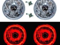 7 Inch Halogen H4 12V Headlight Headlamp Red LED Halo Angel Eyes Light Bulbs Pair Octane Lighting