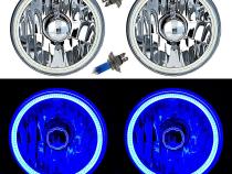 5 3/4 Inch Blue LED COB SMD Halo Angel Eye Halogen Light Bulb Metal Headlights Pair Octane Lighting