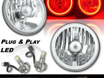 5 3/4 Red COB LED Halo Angel Eye Crystal Clear Headlamp 6k LED Light Bulb Pair Octane Lighting