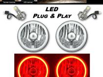 5 3/4 Red COB LED Halo Angel Eye Crystal Clear Headlamp 6k LED Light Bulb Pair Octane Lighting