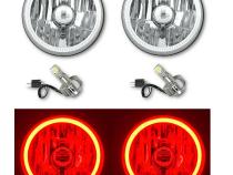 5 3/4 Red COB LED Halo Angel Eye Crystal Clear Headlamp 6k LED Light Bulb Pair Octane Lighting